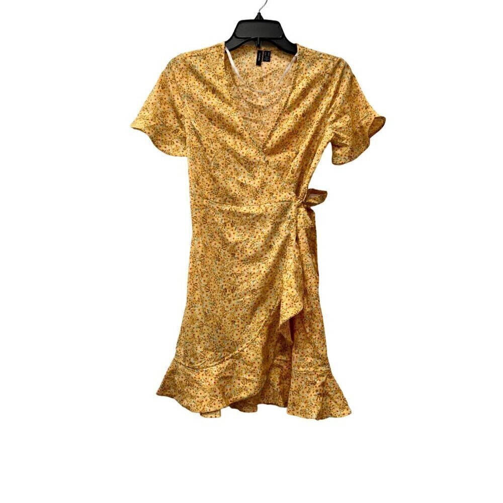 New Vero Moda Women's Size US XS floral Wrap Raffle Dress Yellow Sundress